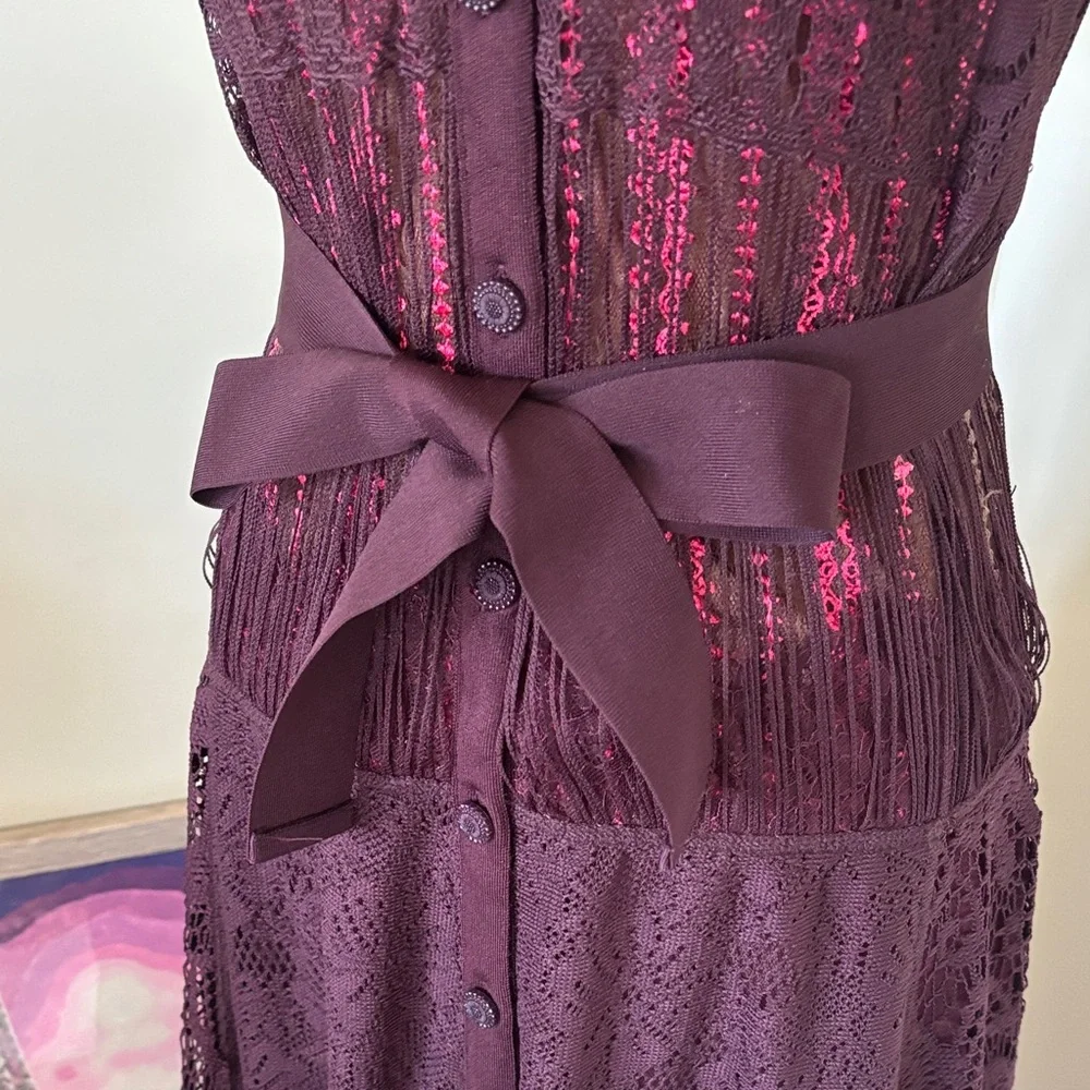 Byron Lars Deep Burgundy Midi Dress Size 4 - Picture 9 of 12